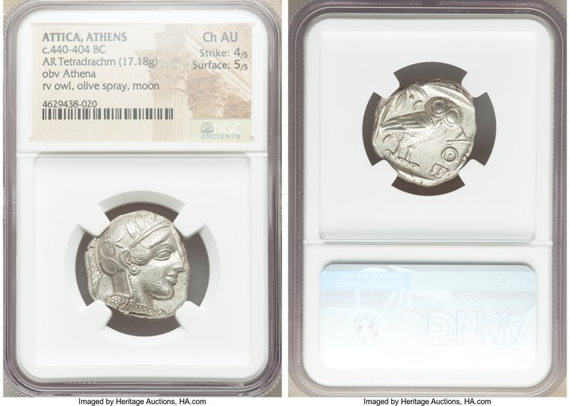 ATTICA. Athens. Ca. 440-404 BC. AR tetradrachm (23mm, 17.18 gm, 7h). NGC Choice ...