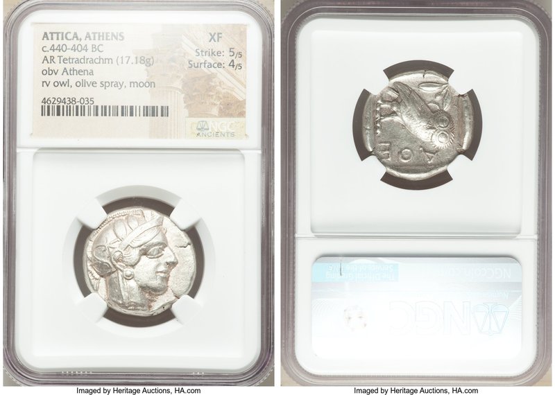 ATTICA. Athens. Ca. 440-404 BC. AR tetradrachm (24mm, 17.18 gm, 9h). NGC XF 5/5 ...