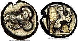 LESBOS. Mytilene. Ca. 412-378 BC. EL sixth-stater or hecte (10mm, 2.52 gm, 3h). NGC Choice VF 4/5 - 4/5. Forepart of winged lion left / Sphinx seated ...