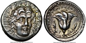 CARIAN ISLANDS. Rhodes. Ca. 250-200 BC. AR didrachm (20mm, 12h). NGC Choice XF. Timotheus, magistrate. Radiate head of Helios facing, turned slightly ...