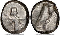 ACHAEMENID PERSIA. 5th-4th centuries BC. AR siglos (16mm). NGC Choice Fine, edge cuts. Sardes. Persian king or hero, wearing cidaris and candys, drape...