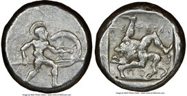 PAMPHYLIA. Aspendus. Ca. mid-5th century BC. AR stater (20mm, 4h). NGC VF. Helmeted nude hoplite warrior advancing right, shield in left hand, spear f...