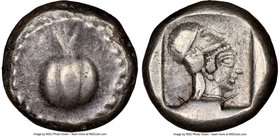 PAMPHYLIA. Side. Ca. 5th century BC. AR stater (19mm, 10.74 gm, 12h). NGC Choice XF 5/5 - 4/5. Ca. 430-400 BC. Pomegranate; guilloche beaded border / ...