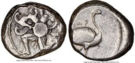 CILICIA. Mallus. Ca. 440-385 BC. AR stater (20mm, 11.09 gm, 6h). NGC Choice VF 3/5 - 4/5. Bearded winged male in kneeling/running stance left, holding...