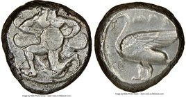 CILICIA. Mallus. Ca. 440-385 BC. AR stater (20mm, 11h). NGC VF. Bearded male, winged, in kneeling/running stance left, holding solar disk with both ha...