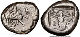 CILICIA. Tarsus. Ca. late 5th century BC. AR stater (21mm, 10.55 gm, 1h). NGC Choice VF 2/5 - 3/5. Ca. 420-410 BC. Satrap on horseback riding left, re...