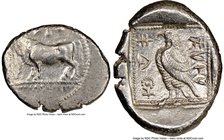CYPRUS. Paphos. Stasandros (ca. 425-400 BC). AR stater (26mm, 9h). NGC Choice XF. Bull standing left on beaded double line; winged solar disk above, a...