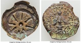 JUDAEA. Hasmoneans. Alexander Jannaeus (103-76 BC). AE prutah (16mm, 2.54 gm). Choice VF. Jerusalem. Yehonatan the King (Paleo-Hebrew), eight-ray star...