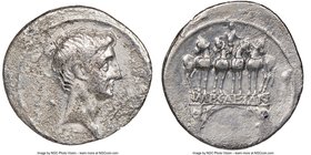 Octavian, as Sole Imperator (31-27 BC). AR denarius (20mm, 9h). NGC Fine. Uncertain Italian mint (Brundisium and Rome?), ca. 30-29 BC. Bare head of Oc...