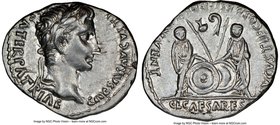 Augustus (27 BC-AD 14). AR denarius (20mm, 3.76 gm, 7h). NGC AU 4/5 - 5/5. Lugdunum, 2 BC-AD 4. CAESAR AVGVSTVS-DIVI F PATER PATRIAE, laureate head of...