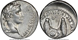 Augustus (27 BC-AD 14). AR denarius (17mm, 10h). NGC VF. Lugdunum, 2 BC-AD 4. CAESAR AVGVSTVS-DIVI F PATER PATRIAE, laureate head of Augustus right / ...