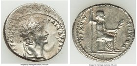 Tiberius (AD 14-37). AR denarius (19mm, 3.62 gm, 5h). Choice VF, porosity. Lugdunum. TI CAESAR DIVI-AVG F AVGVSTVS, laureate head of Tiberius right / ...