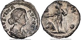Faustina Junior (AD 147-175/6). AR denarius (18mm, 3.19 gm, 5h). NGC MS 3/5 - 4/5. Rome, AD 161-176. FAVSTINA-AVGVSTA, draped bust of Faustina Junior ...