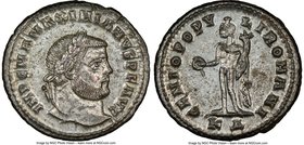 Maximian, first reign (AD 286-310). BI follis or nummus (28mm, 10.49 gm, 6h) NGC MS 5/5 - 4/5, Silvering. Cyzicus, 4th officina, ca. AD 297-299. IMP C...