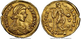 Honorius, Western Roman Empire (AD 393-423). AV solidus (21mm, 4.47 gm, 12h). NGC XF 4/5 - 4/5. Ravenna, ca. AD 395-423. D N HONORI-VS P F AVG, pearl-...