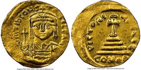Tiberius II Constantine (AD 578-582). AV solidus (21mm, 4.42 gm, 5h). NGC MS 3/5 - 3/5. Constantinople, 5th officina, AD 579-582. d m TIb CONS-TANT PP...