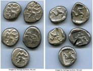 ANCIENT LOTS. Greek. Pamphylia. Aspendus. Ca. mid-5th century BC. Lot of five (5) AR staters. Fine, test cuts. Includes: Hoplite and triskeles. Five (...