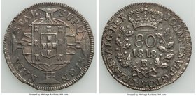 João VI 80 Reis 1818-R AU, Rio de Janeiro mint, KM322.1. 19.9mm. 2.01gm. Multi-blended coloring in shades of gray, turquoise, gold, magenta and red. A...