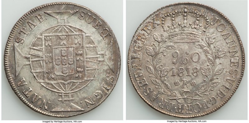 João VI 960 Reis 1818-R AU, Rio de Janeiro mint, KM326.1. 40.3mm. 27.02gm. Gray-...