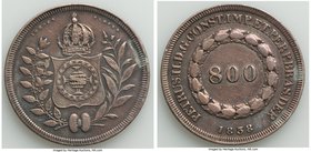 Pedro II 800 Reis 1838 XF (Mount Removed), KM456. 32.6mm. 17.70gm. Mintage: 497. Attractive gunmetal shade with accents of lilac, edge between 2 & 3 o...