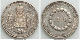 Pedro II 1200 Reis 1834 XF, Rio de Janeiro mint, KM454. 36.9mm. 26.78gm. First year of this scarce type, with a mintage of 891 and roughly 32,,000 pie...