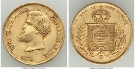 Pedro II gold 10000 Reis 1875 XF, Rio de Janeiro mint, KM467. 22.8mm. 8.90gm. AGW 0.2643 oz. 

HID09801242017
