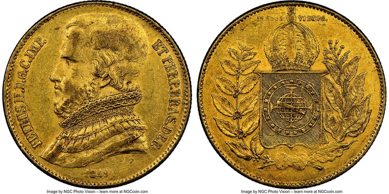 Pedro II gold 20000 Reis 1849 AU53 NGC, KM461. Mintage 6,464. Rarest mintage of ...