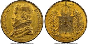 Pedro II gold 20000 Reis 1849 AU53 NGC, KM461. Mintage 6,464. Rarest mintage of three year type. AGW 0.5286 oz. 

HID09801242017