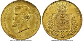 Pedro II gold 20000 Reis 1858 AU53 NGC, KM468. Mintage: 32,000. AGW 0.5286 oz. Ex. Santa Cruz collection

HID09801242017