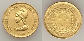 Republic gold 20000 Reis 1908 XF, Rio de Janeiro mint, KM497.

HID09801242017