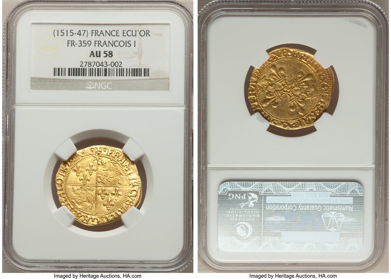 François I gold Écu d'Or au soleil (1515-1547) AU58 NGC, Fr-359.

HID09801242017...