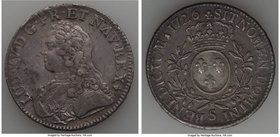 Louis XV Ecu 1726-S VF, Reims mint, KM486.19, Dav-1330. 41mm. 29.32gm. Pleasing old collector toning in shades of a gunmetal blue-gray and peach. Port...