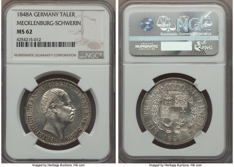 Mecklenburg-Schwerin. Friedrich Franz II Taler 1848-A MS62 NGC, Berlin mint, KM3...