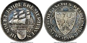 Weimar Republic Proof "Bremerhaven" 5 Mark 1927-A PR63 Cameo NGC, Berlin mint, KM51, J-326. Issued in celebration of the 100th anniversary of Bremerha...
