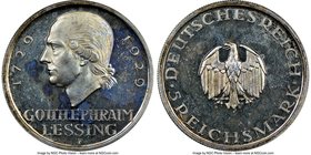 Weimar Republic Proof "Lessing" 5 Mark 1929-F PR62 NGC, Stuttgart mint, KM61. To commemorate the 200th anniversary of the birth of Gotthold Lessing. B...