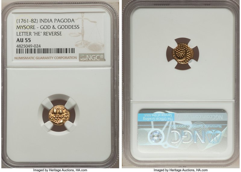 Mysore. Haidar Ali gold Pagoda ND (1761-1782) AU55 NGC, Uncertain mint, KM15, Fr...