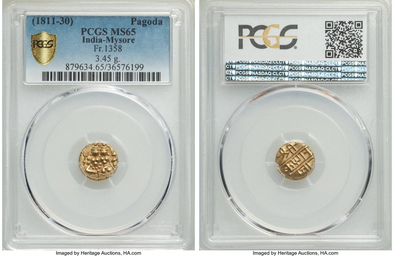 Mysore. Krishna Raja Wodeyar gold Pagoda ND (1811-1830) MS65 PCGS, KM-Unl., Fr-1...