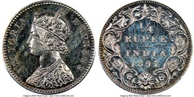 British India. Victoria Proof Restrike 1/4 Rupee 1897-B PR64 NGC, Bombay mint, KM490. Some cloudy toning on otherwise deep mirrored fields. 

HID09801...