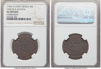 Charles & Johanna 4 Maravedis ND (1542-1551) VG Details (Corrosion) NGC, KM3.3. Crowned K dividing castle on left and lion on right, oMo, pomegranate ...