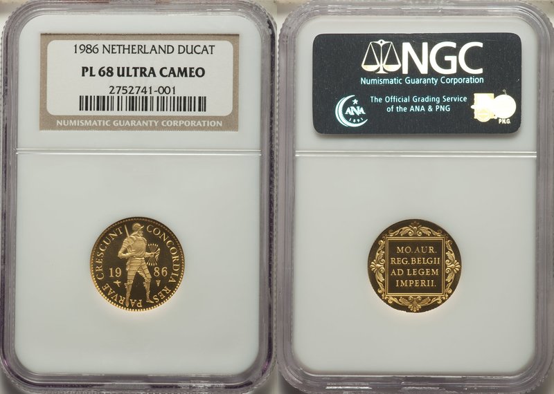 Beatrix gold Proof Ducat 1986 PR68 Ultra Cameo NGC, St. Petersburg mint, KM190.2...