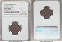 Sumatra. Dutch Colony copper Pattern Duit 1836 XF Details (Obverse Scratched) NGC, KM-Pn20. Large 8 Swan variety. Glossy brown surfaces. 

HID09801242...