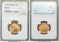 Oscar II gold 20 Kroner 1878 MS65 NGC, KM355. Cartwheel luster with satin surfaces. 

HID09801242017