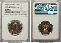 Republic gold "Death of Bolivar" 150 Balboas 1980-FM MS70 Deep Mirrored Prooflike NGC, Franklin mint, KM68. Sesquicentennial of the death of Simon Bol...