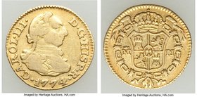 Charles III gold 1/2 Escudo 1774 M-PJ VF (Hairlines), Madrid mint, KM415.1. 14.5mm. 1.76gm. 

HID09801242017