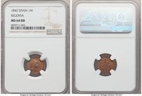 Isabel II Maravedi 1842 MS64 Red and Brown NGC, Segovia mint, KM525.3. One year type. 

HID09801242017