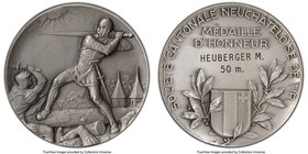 Confederation silver Matte Specimen "Neuchatel Shooting Festival" Medal 1926 SP65 PCGS, Richter-1003a, Martin-550. 60mm. By Huguenin . Issued to the b...