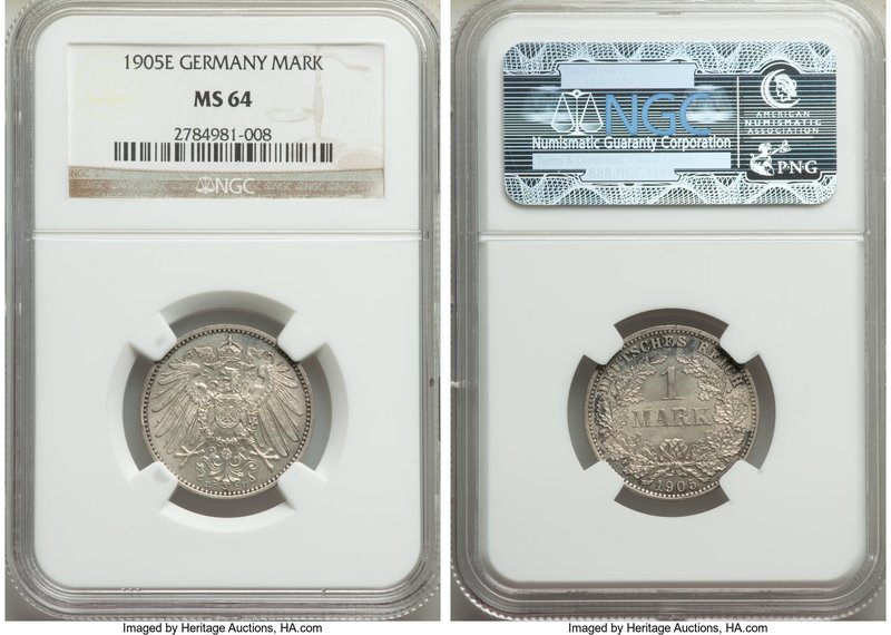 5-Piece Lot of Certified Assorted Issues, 1) Germany: Wilhelm II Mark 1905-E - M...