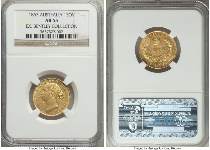 Victoria gold Sovereign 1862-SYDNEY AU55 NGC, Sydney mint, KM4. Beautifully tone...
