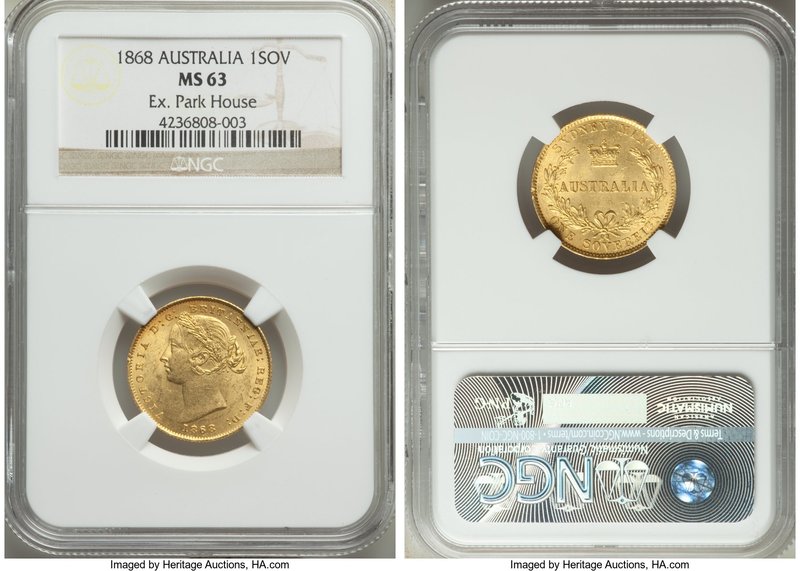 Victoria gold Sovereign 1868-SYDNEY MS63 NGC, Sydney mint, KM4. An exceptional e...