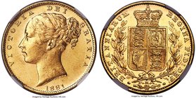 Victoria gold "Shield" Sovereign 1881-M MS63 NGC, Melbourne mint, KM6, S-3854A. A challenging date to obtain in any grade, this beautiful Sovereign is...